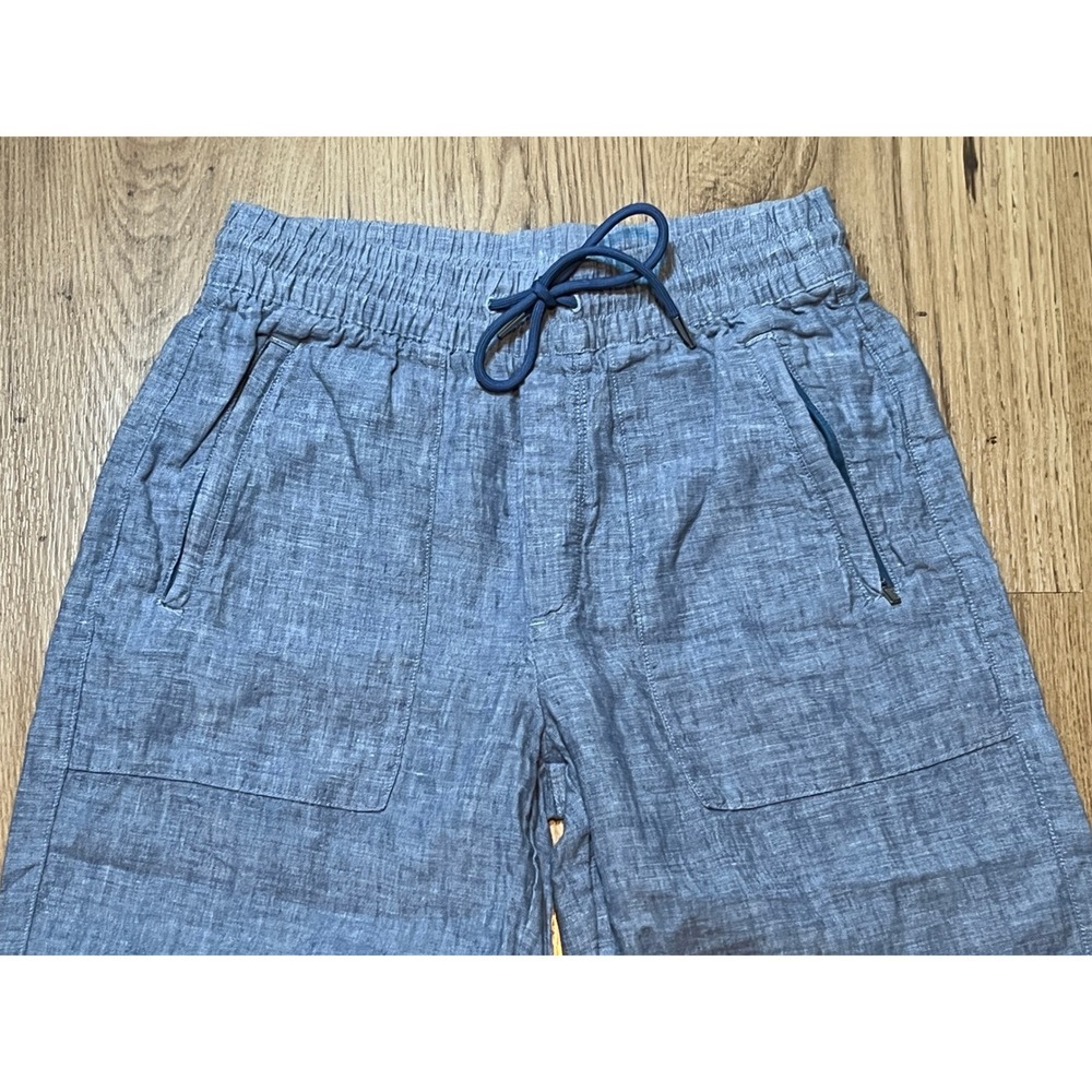 Athleta Linen Pants Women Size 0 Blue Wide Leg Elastic Waist Drawstring Pull On - Picture 2 of 12